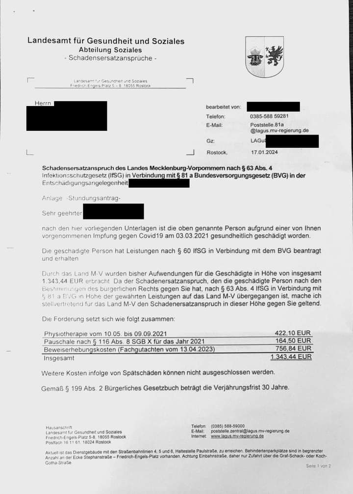 Schadenersatz Corona Zwangsmaßnahmen MV